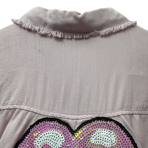 Sojara Shirt Rolling Stones Pink Sequin Tongue M/L Long Sleeve Rocker Top - Picture 8 of 12
